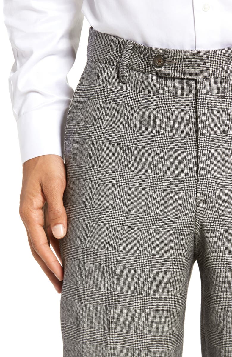Berle Touch Finish Flat Front Plaid Classic Fit Stretch Wool Dress Pants, Alternate, color, Black/ White
