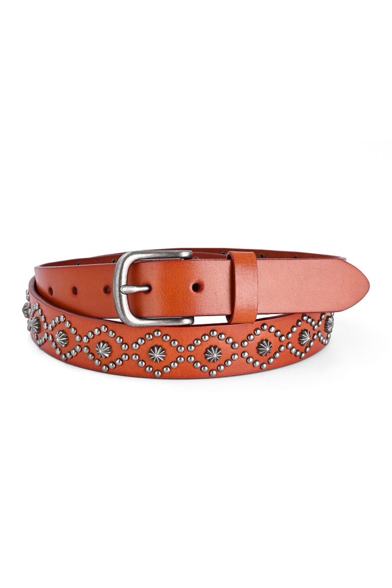 Sunburst Genuine Leather Studded Statement Accent Belt, Main, color, Camel