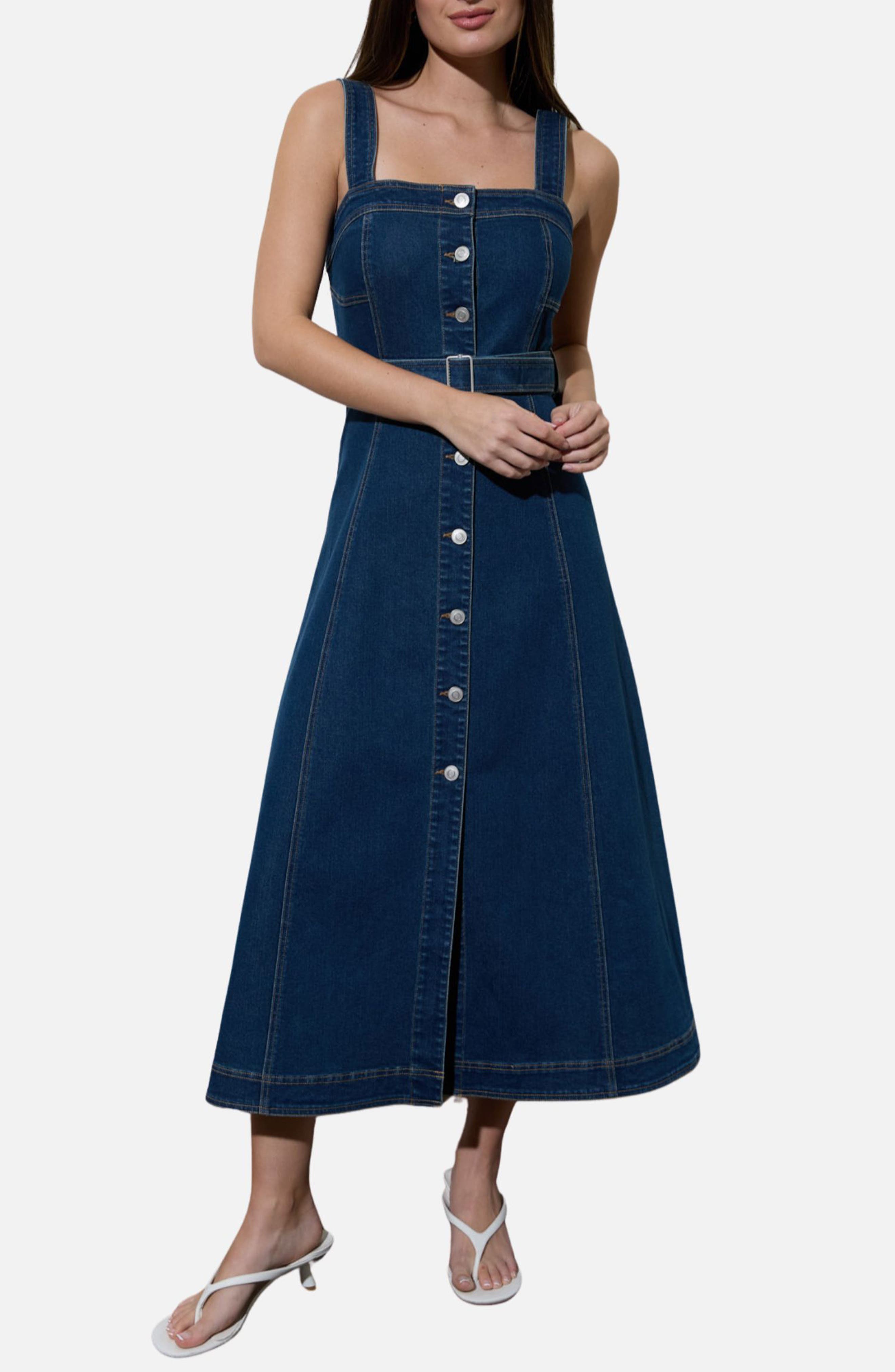 Buttoned Denim Midi Dress