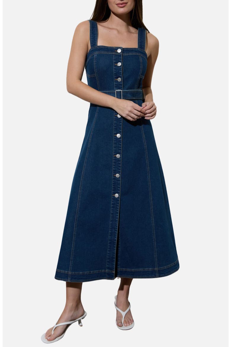 Buttoned Denim Midi Dress, Main, color, DENIM