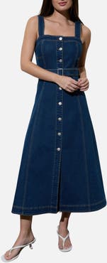 Blu Pepper Buttoned Denim Midi Dress