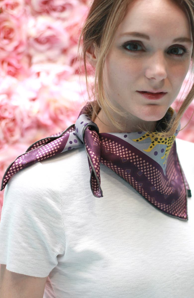 Jessie Zhao New York Silk Bandana With Yellow Leopards, Alternate, color, Yellow