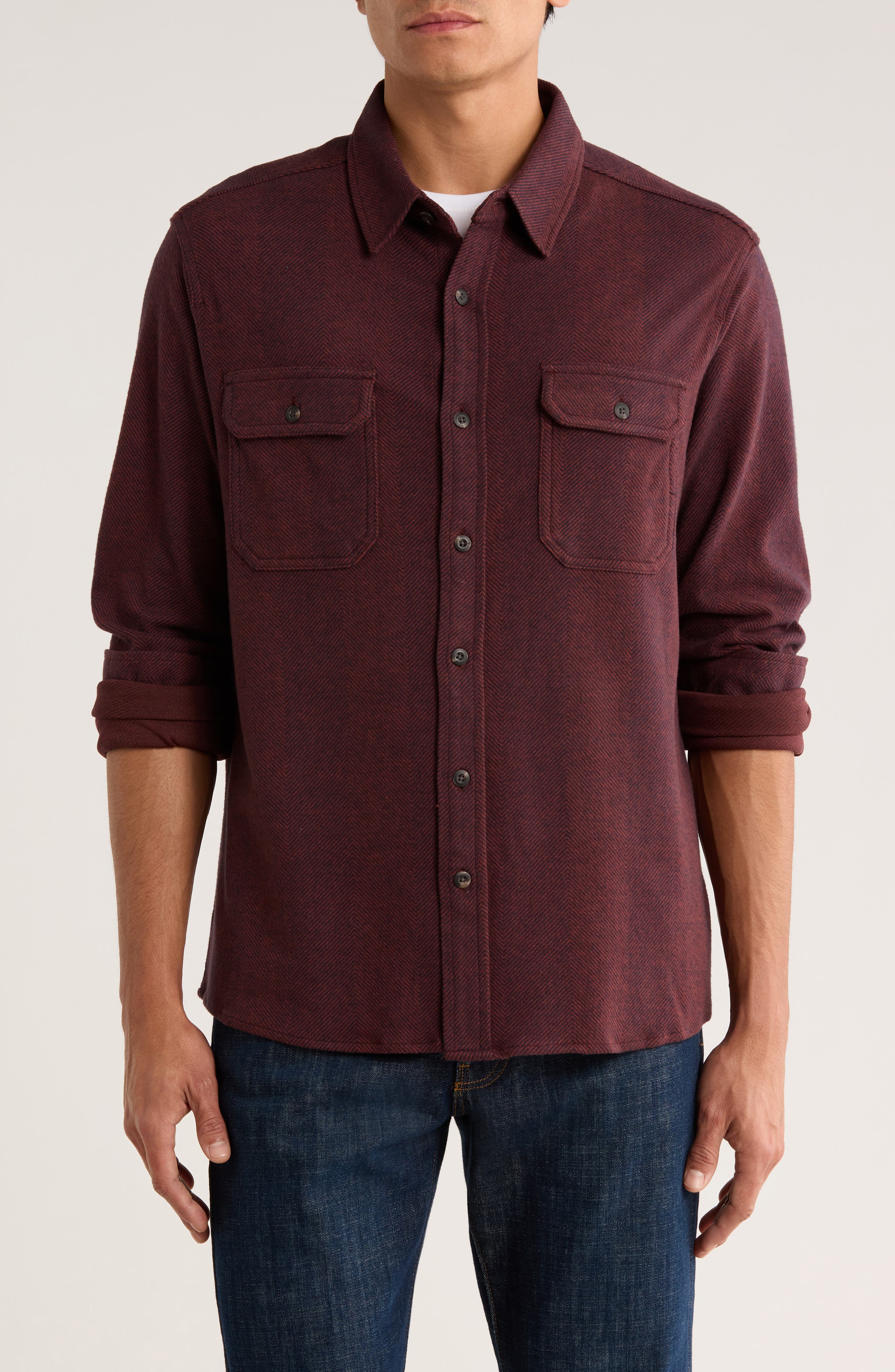 7 Diamonds Generation Herringbone Stretch Button-Up Shirt
