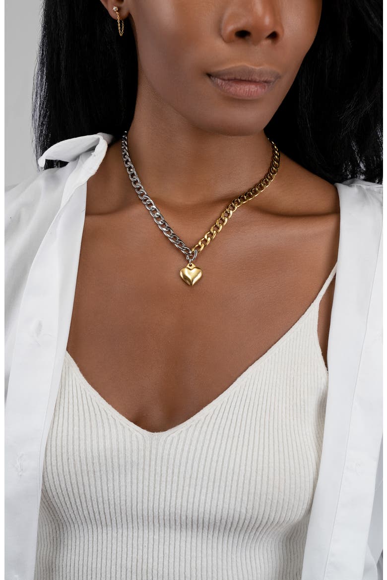 Half & Half Heart Chain Toggle Necklace, Alternate, color, MULTI