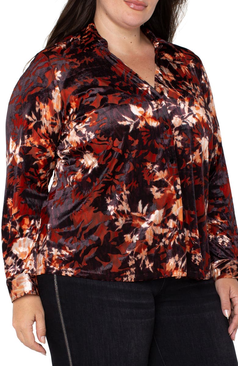 Liverpool Los Angeles Floral Print Burnout Velvet Shirt, Alternate, color, 