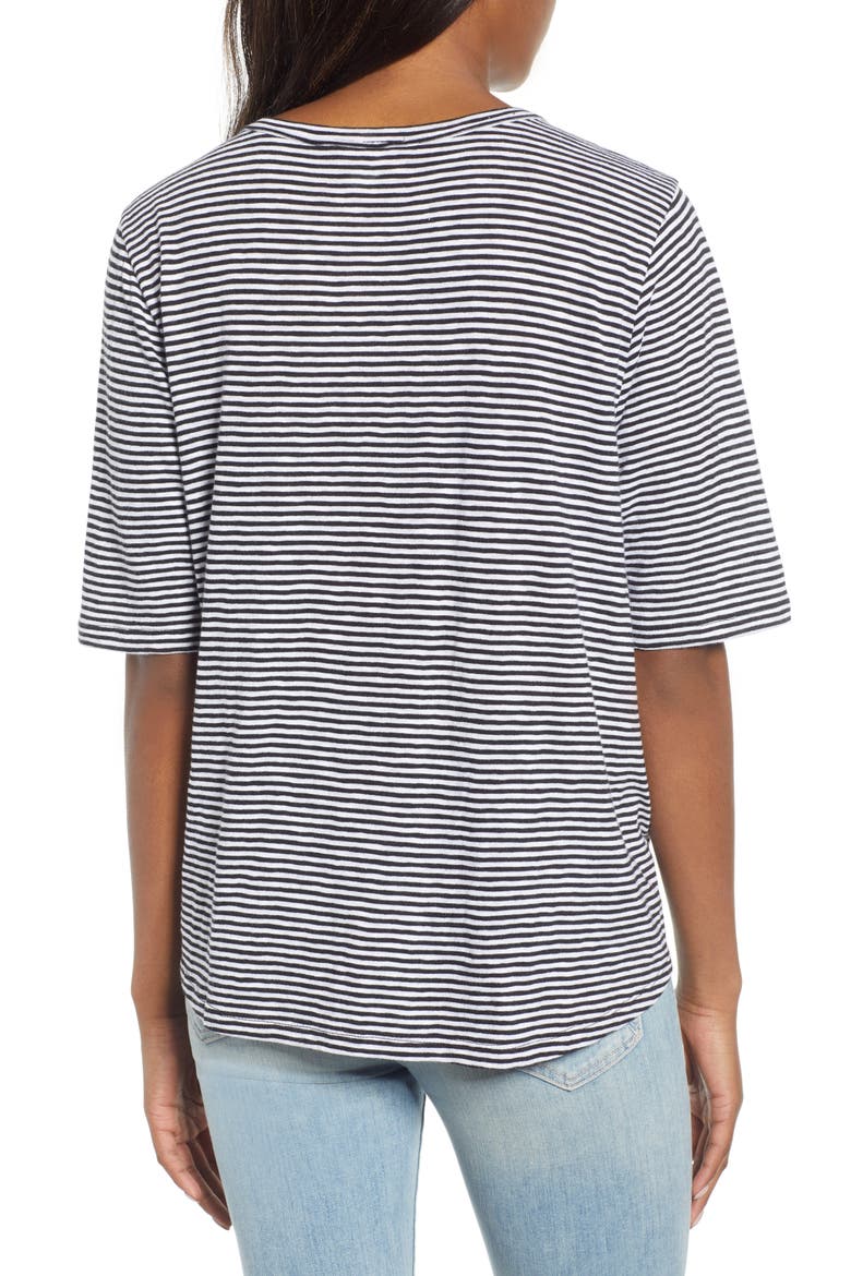 Tie Front Tee, Alternate, color, BLACK- WHITE EVEN STRIPE