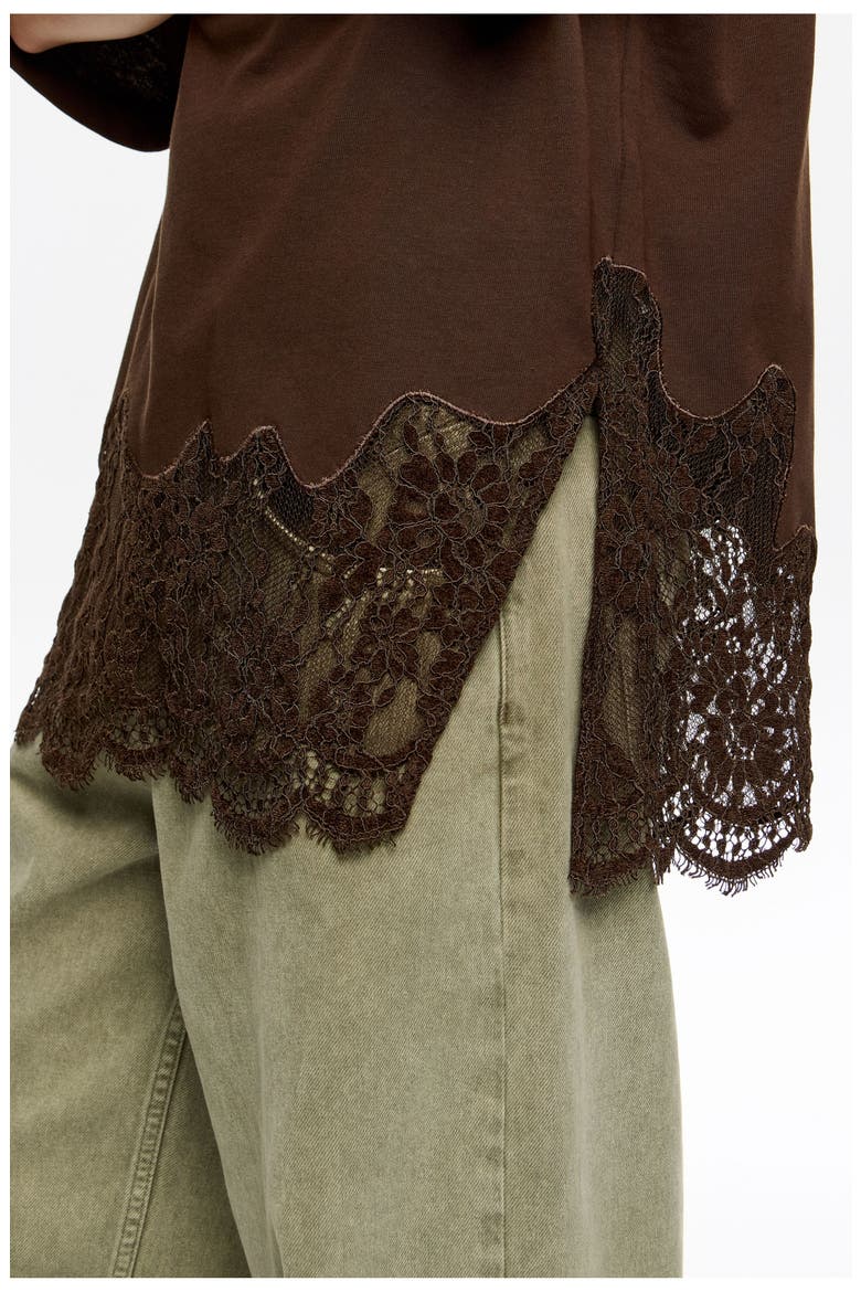 Oversize Lace T-Shirt, Alternate, color, DARK BROWN