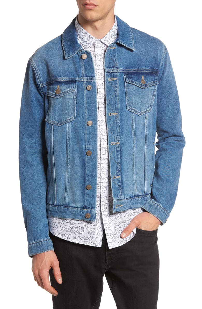 Topman Griffin Denim Jacket, Main, color, 