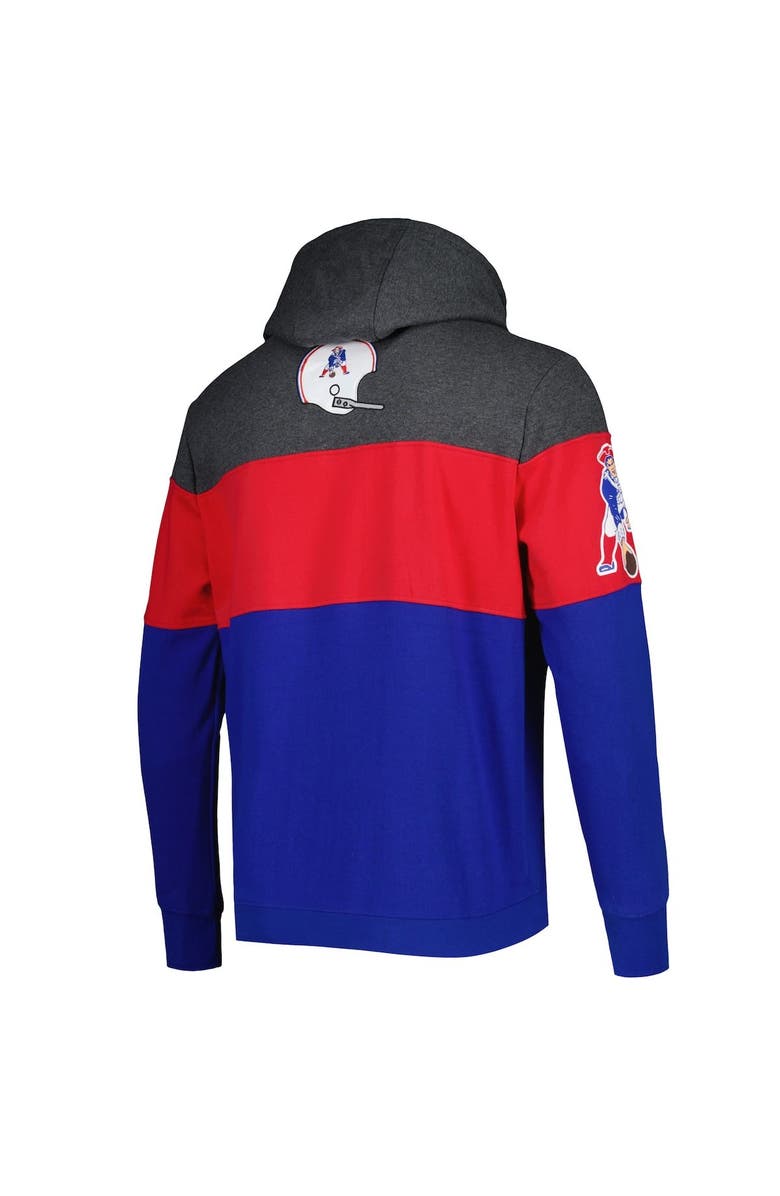 STARTER Men's Starter Royal/Heather Charcoal New England Patriots Extreme Vintage Logos Pullover Hoodie, Alternate, color, Heather Charcoal