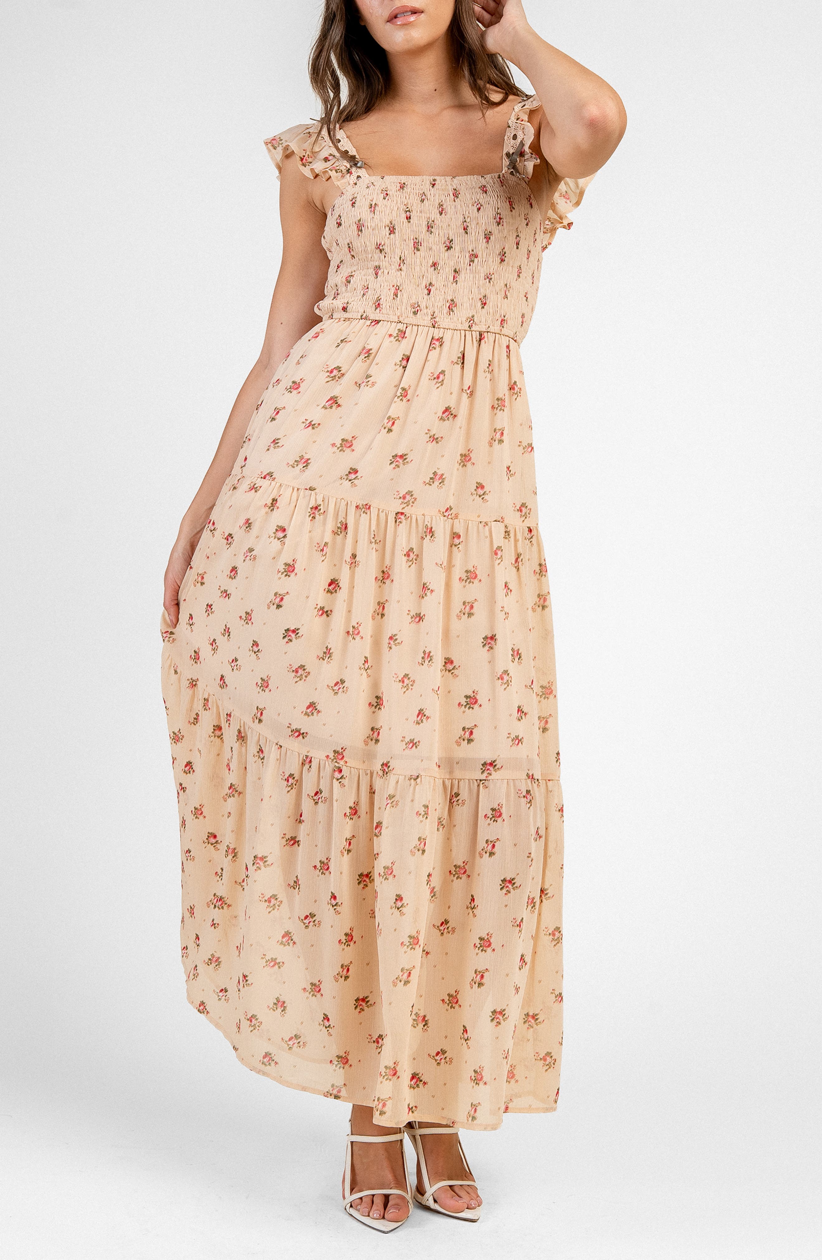 Smocked Tiered Floral Maxi Dress
