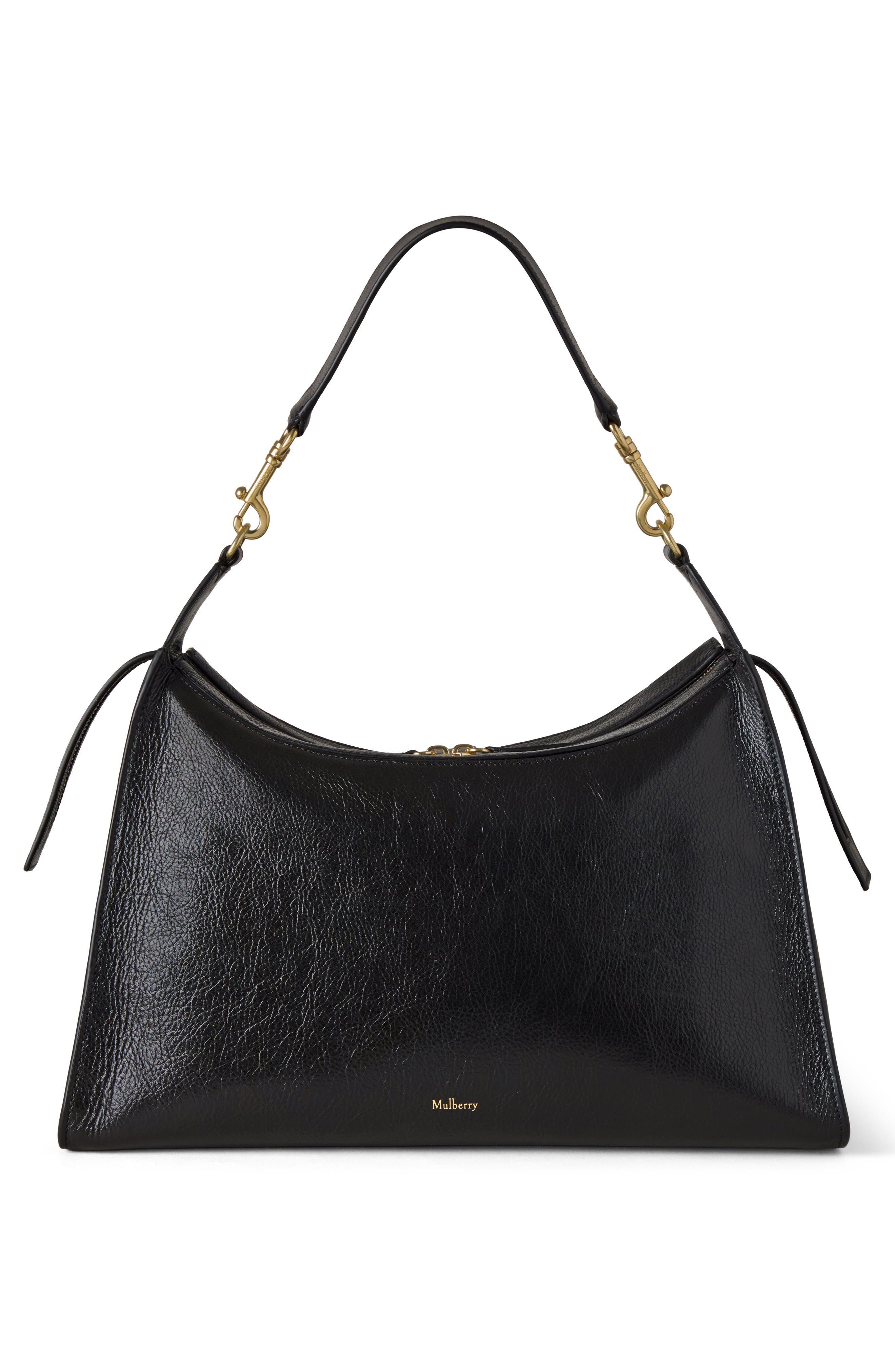 Mulberry Roxanne High Shine Leather Shoulder Bag, Alternate, color, Black