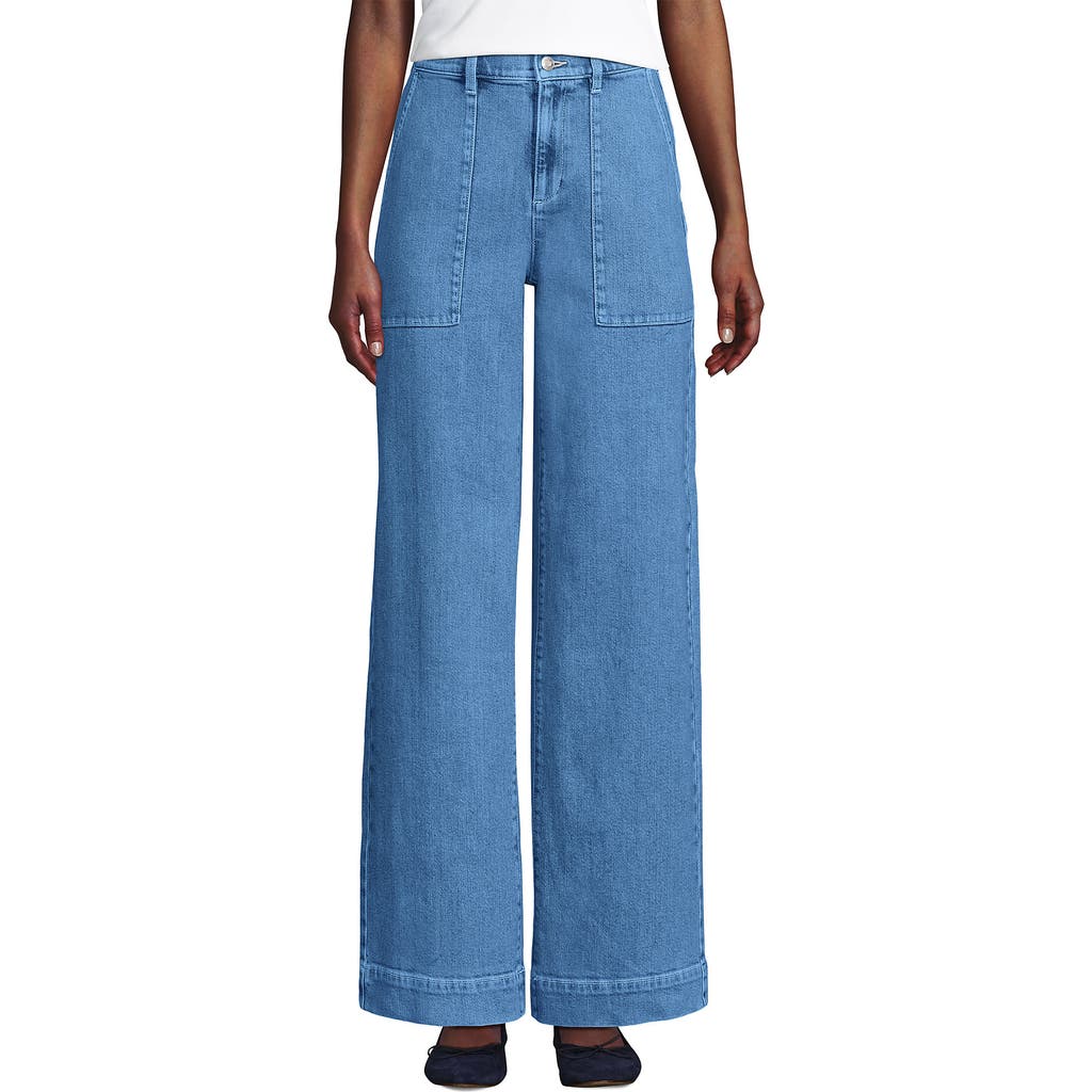 Lands' End Soft Denim High Rise Wide Leg Utility Jeans In Hutton Blue Wash