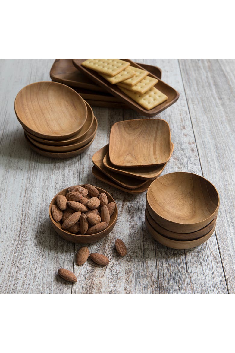 Teak Square Pinch Bowls - Set of 4, Alternate, color, Natural