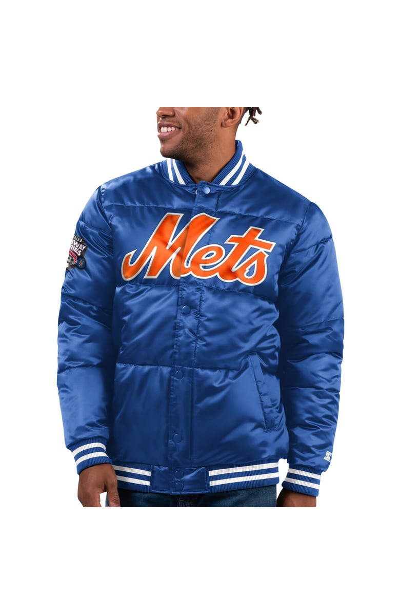 STARTER Men's Starter Royal New York Mets Bronx Satin Full-Snap Bomber Jacket, Alternate, color, Royal