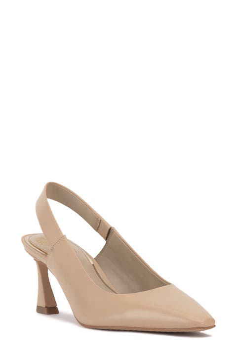 POINTED SLINGBACK MID HEELS BEIGE CREAM LAMBSKIN