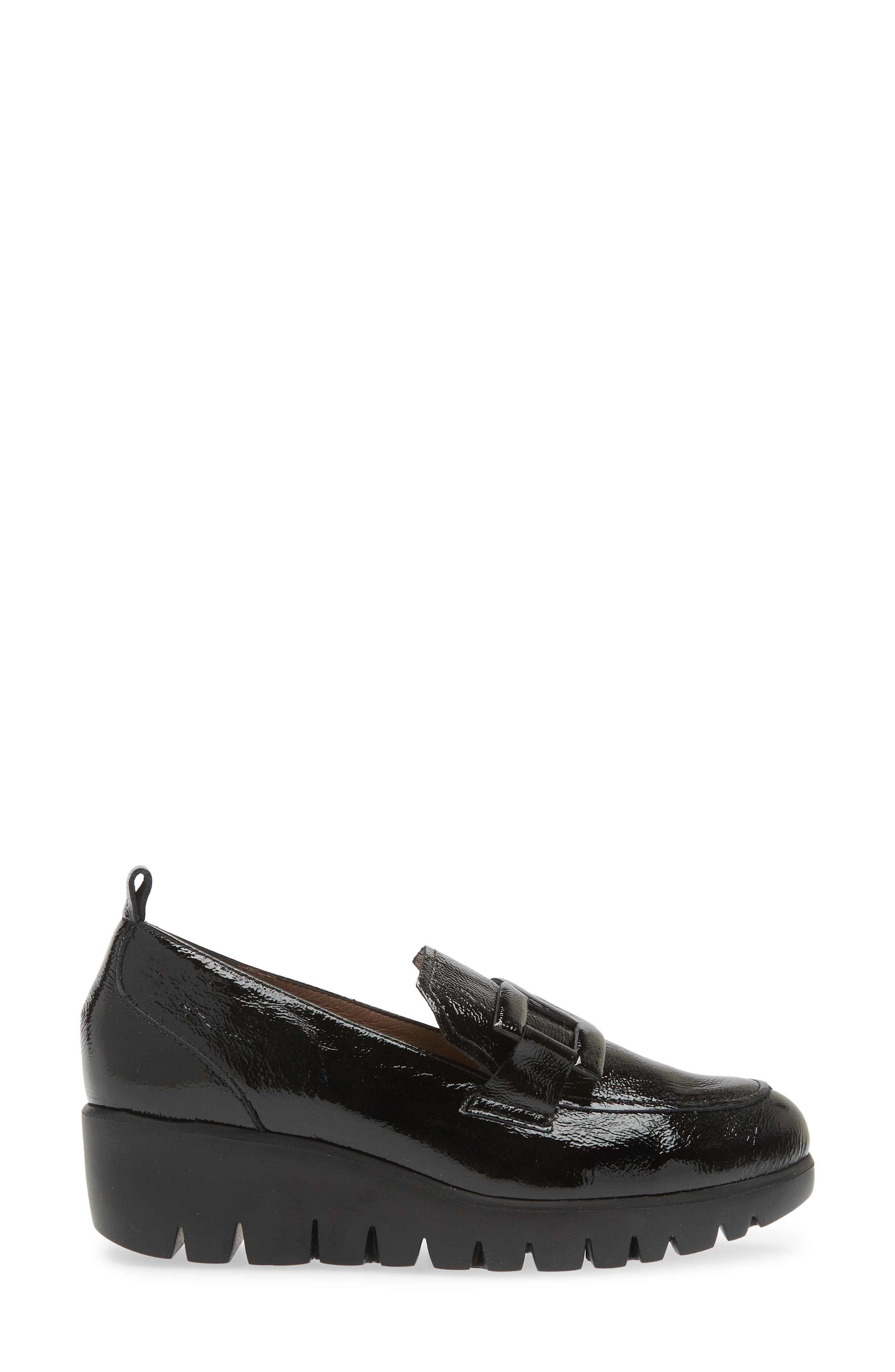Wonders Lug Platform Wedge Loafer, Alternate, color, Textured Black Patent