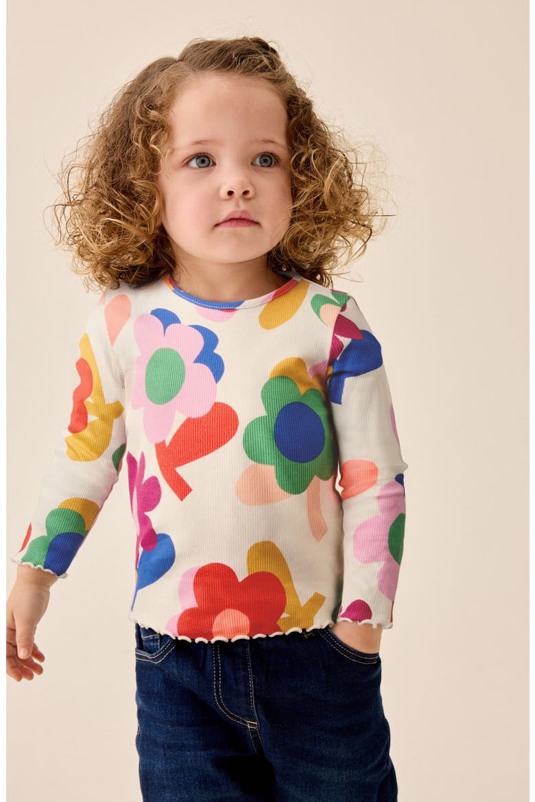 Kids' Bright Floral Print Long Sleeve Rib T-Shirt, Alternate, color, PINK