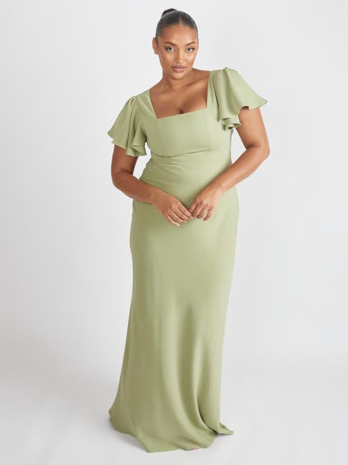 Six Stories Square Neck Crepe Bridesmaid Dress In Green
