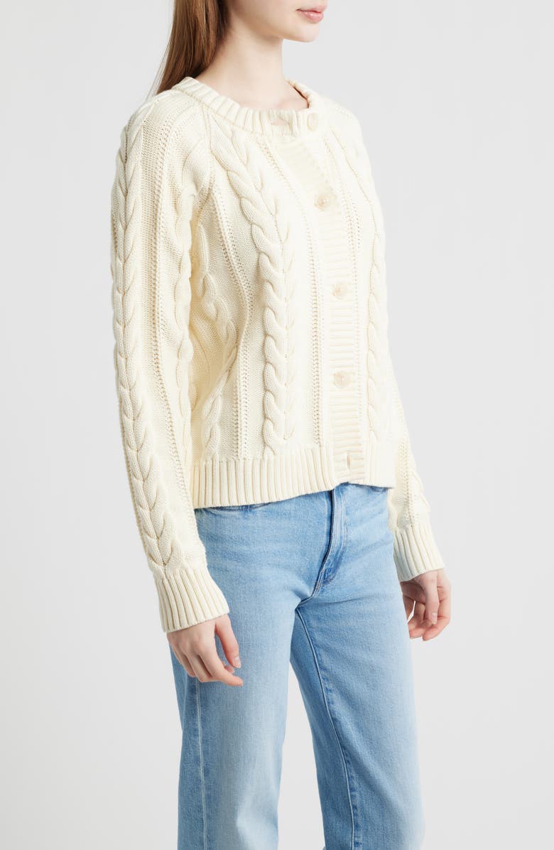 Pendleton Cable Knit Cotton Cardigan, Alternate, color, Ecru