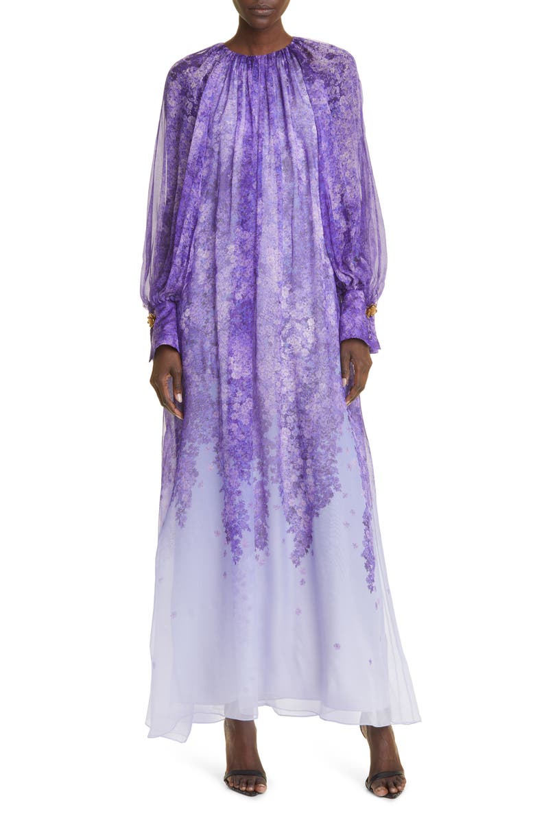 Oscar de la Renta Dégradé Lilac Silk Chiffon Caftan, Main, color,