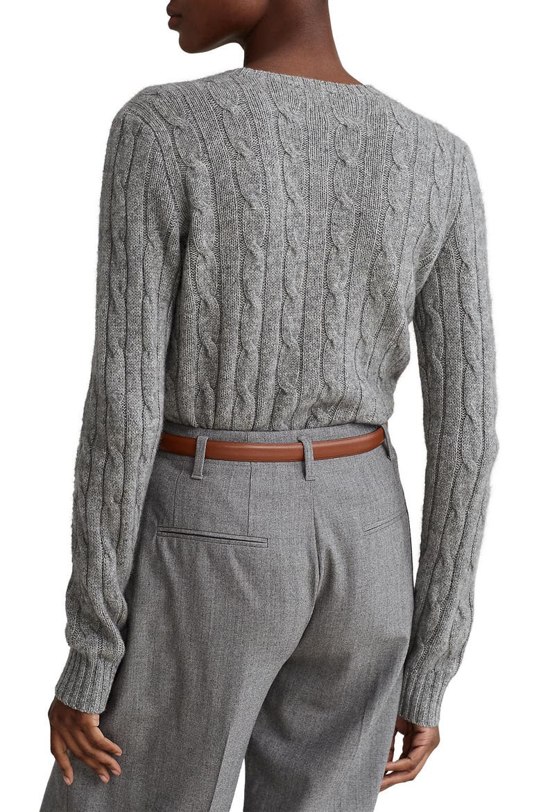 Julianna Cashmere Cable Crewneck Sweater, Alternate, color, BATTALION GREY HEATHER
