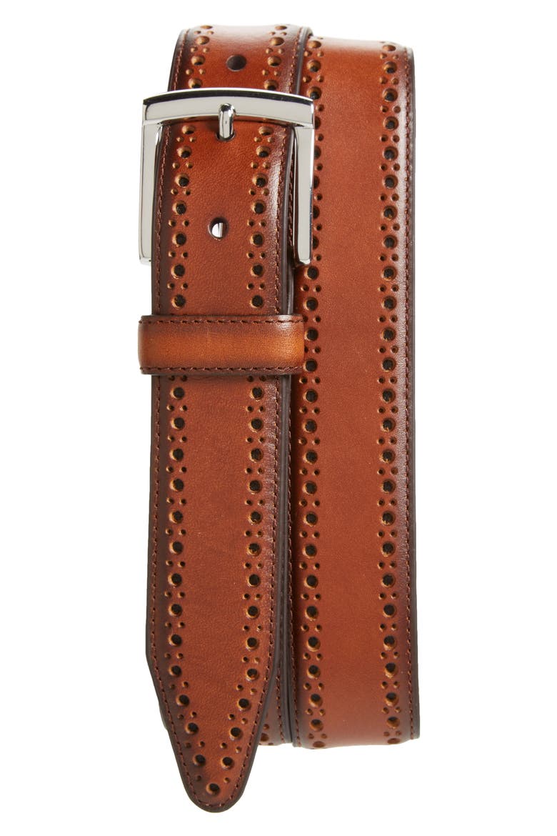 Perforated Leather Belt, Alternate, color, TAN