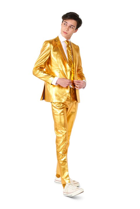 Kids' Groovy Golden Metallic Two-Piece Suit & Tie