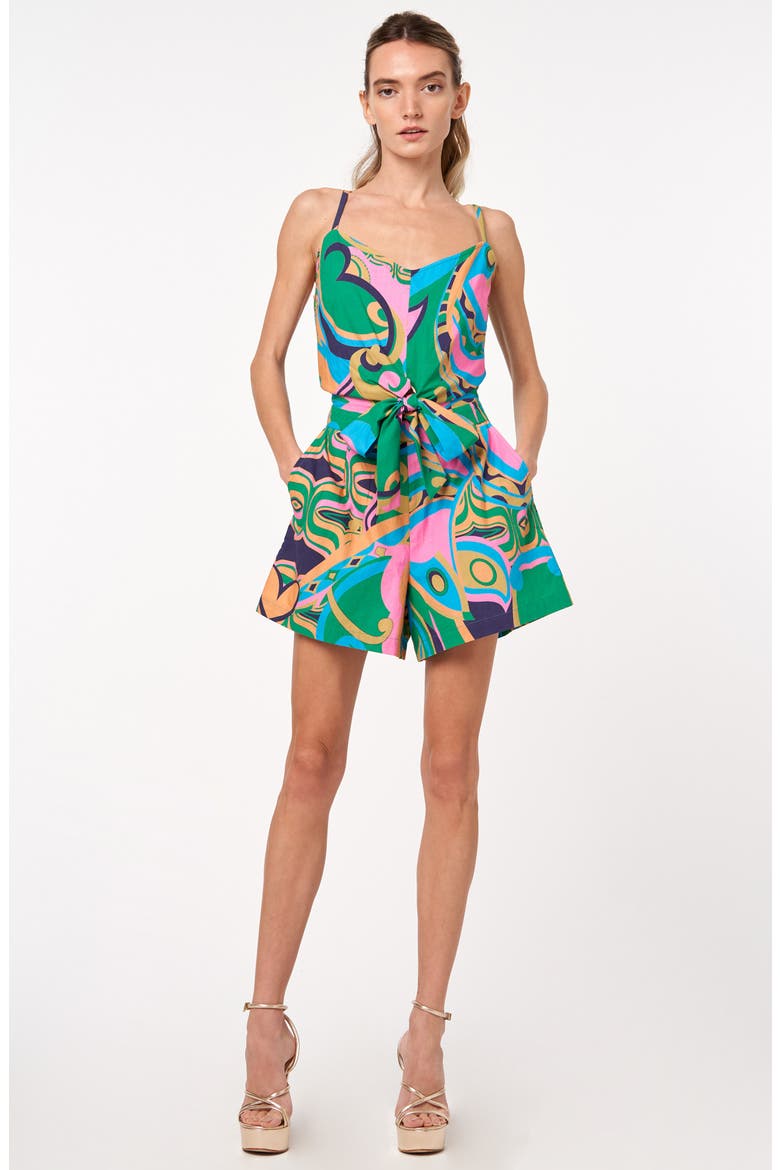 Laurie Sleeveless Cotton Romper, Alternate, color, GREEN MULTI