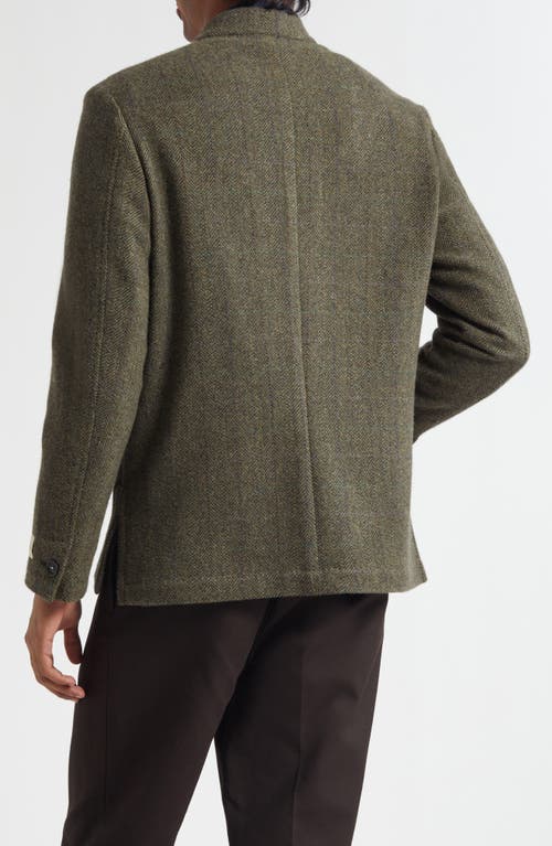 Massimo Alba Wool Herringbone Nehru Jacket In Green