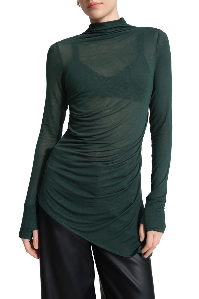 Arden Asymmetric Pleated Jersey Top, Main, color, FOREST GREEN