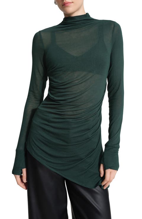 Arden Asymmetric Pleated Jersey Top
