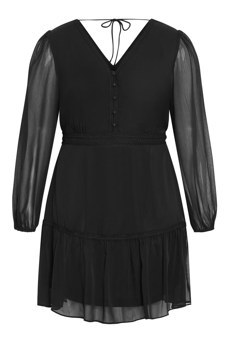 Navy Embroidered Sheer Balloon Sleeve Dress, Alternate, color, BLACK