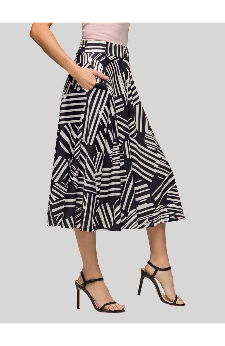 24seven Comfort Apparel Geometric Print Elastic Waist Pocket Midi Skirt, Alternate, color,