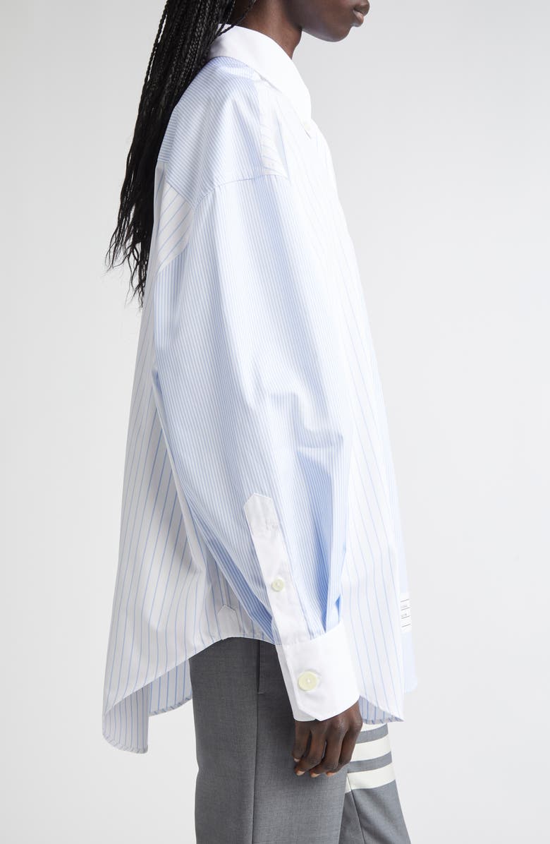 Thom Browne Fin-Mix Stripe Supima<sup>®</sup> Cotton Poplin Button-Down Shirt, Alternate, color, Light Blue