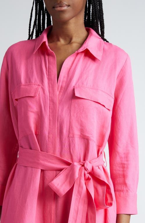 L'agence Cameron Linen-blend Shirt Dress In Berry Pink