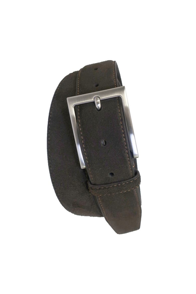 Suede Leather Feather Edge Belt, Alternate, color, Brown