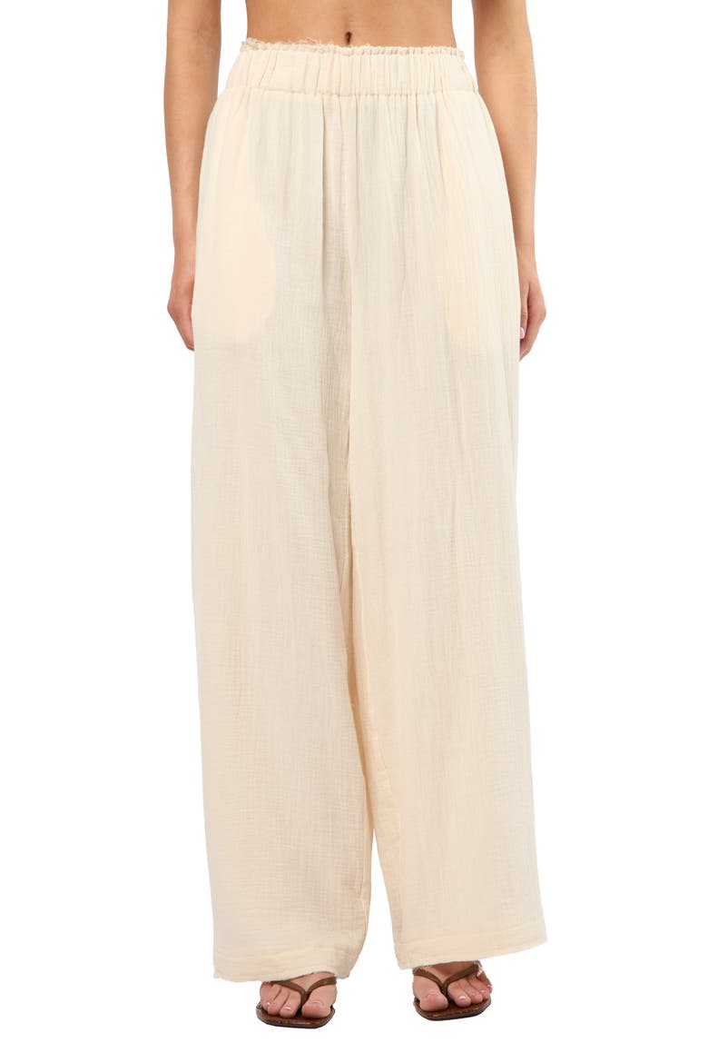 Crinkle Cotton Gauze Wide Leg Pants, Main, color, CREAM
