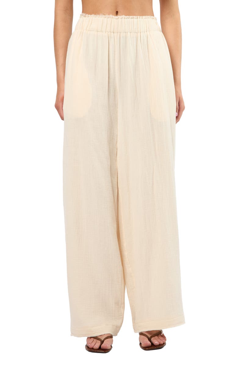 Viens Avec Moi Crinkle Cotton Gauze Wide Leg Pants, Main, color, Cream