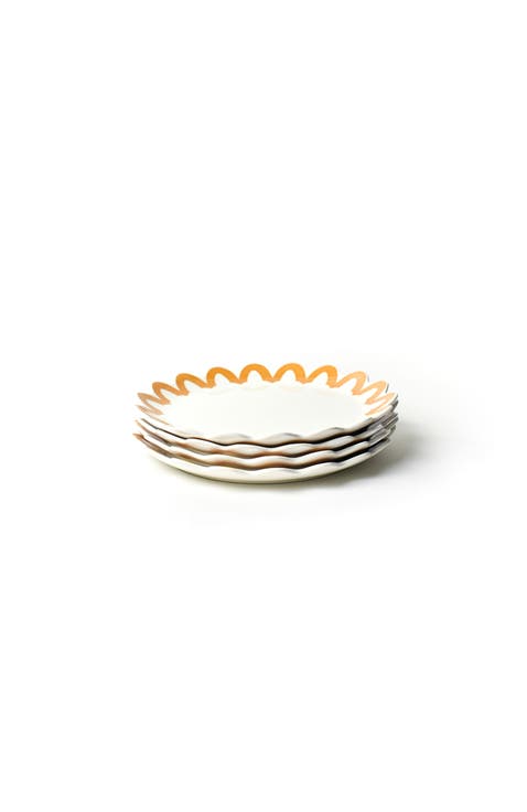 Brass Arabesque Trim Scallop Dinner Plate Set of 4