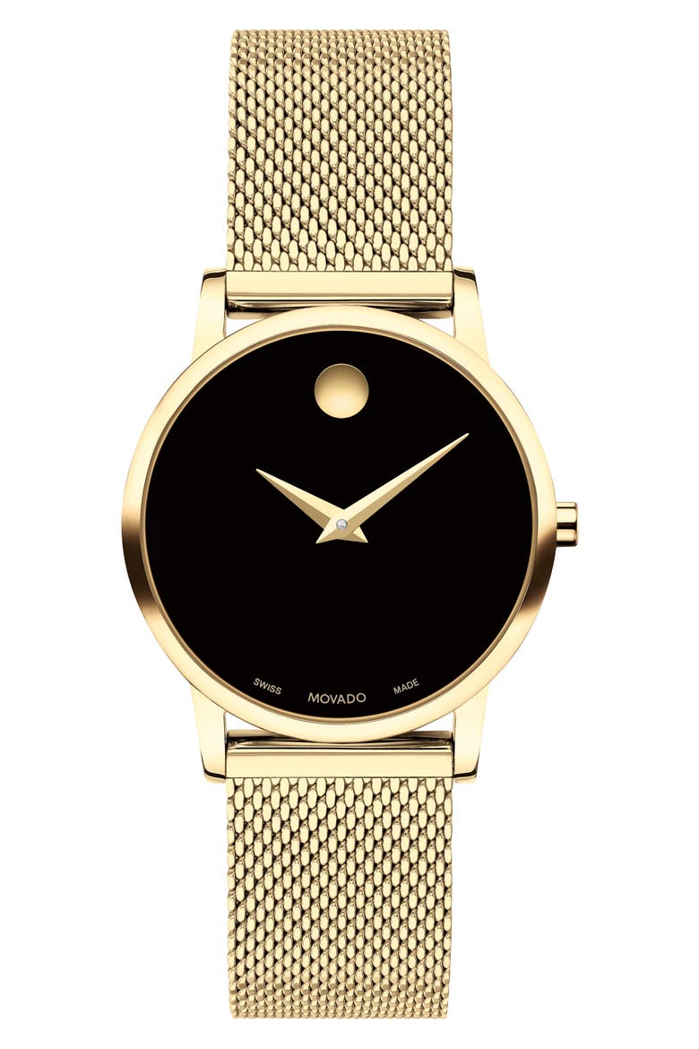 Museum Classic Mesh Strap Watch, 28mm, Main, color, BLACK DIAL