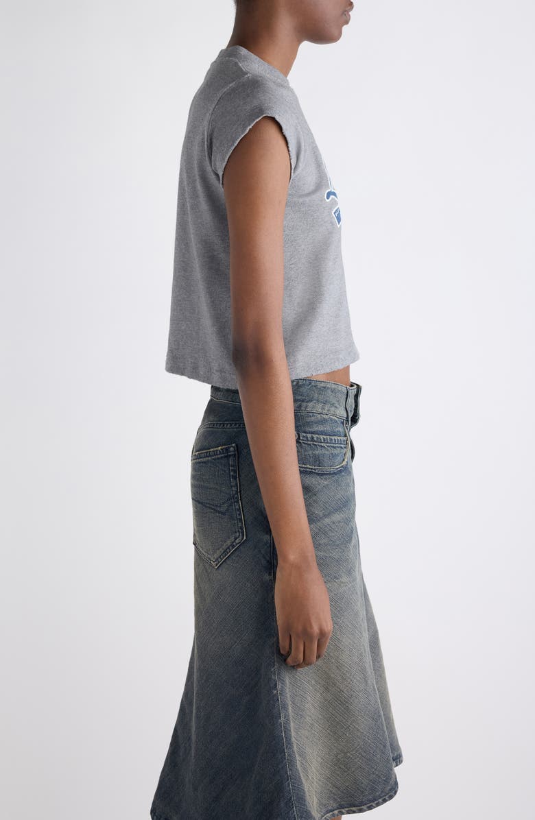 Balenciaga Luxury Script Appliqué Shrunken Cotton T-Shirt, Alternate, color, Dark Heathr Grey/ Blue