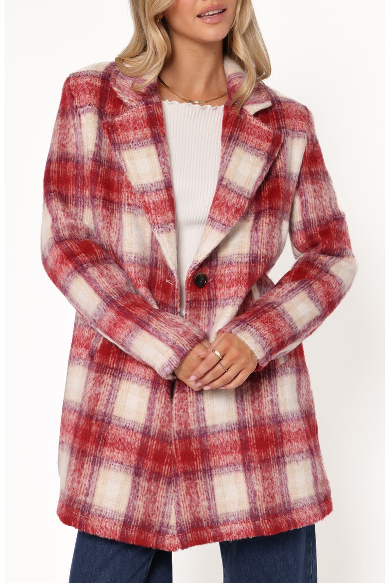 Travistine Longline Plaid Coat, Main, color, PINK
