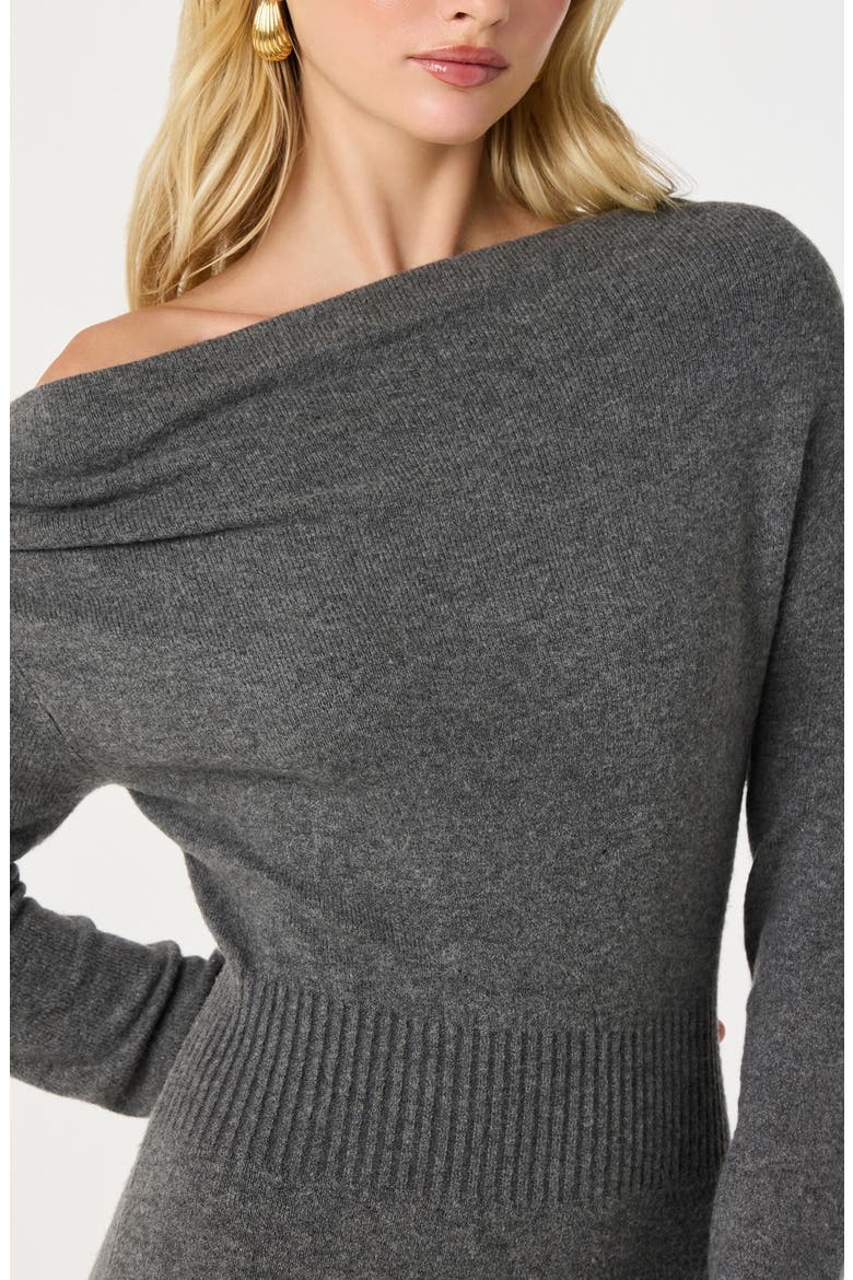 One-Shoulder Long Sleeve Sweater Dress, Alternate, color, CHARCOAL