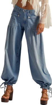 Free People Lotus High Waist Tie Hem Barrel Leg Jeans