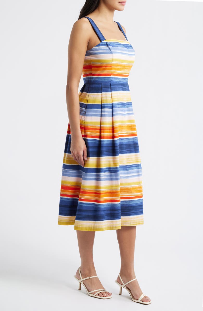 Julia Jordan Stripe Cotton Blend Midi Dress, Alternate, color, Orange Multi