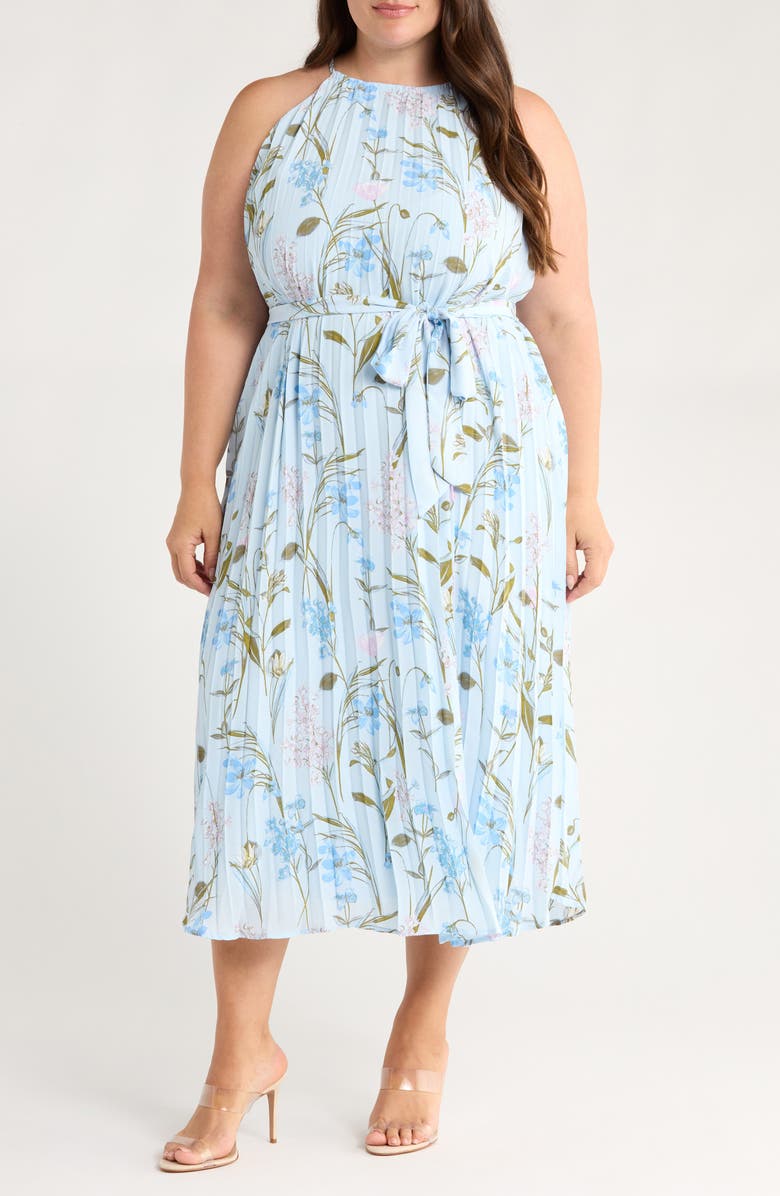 SUGARLIPS Leida Floral Pleat Midi Dress, Main, color, Baby Blue