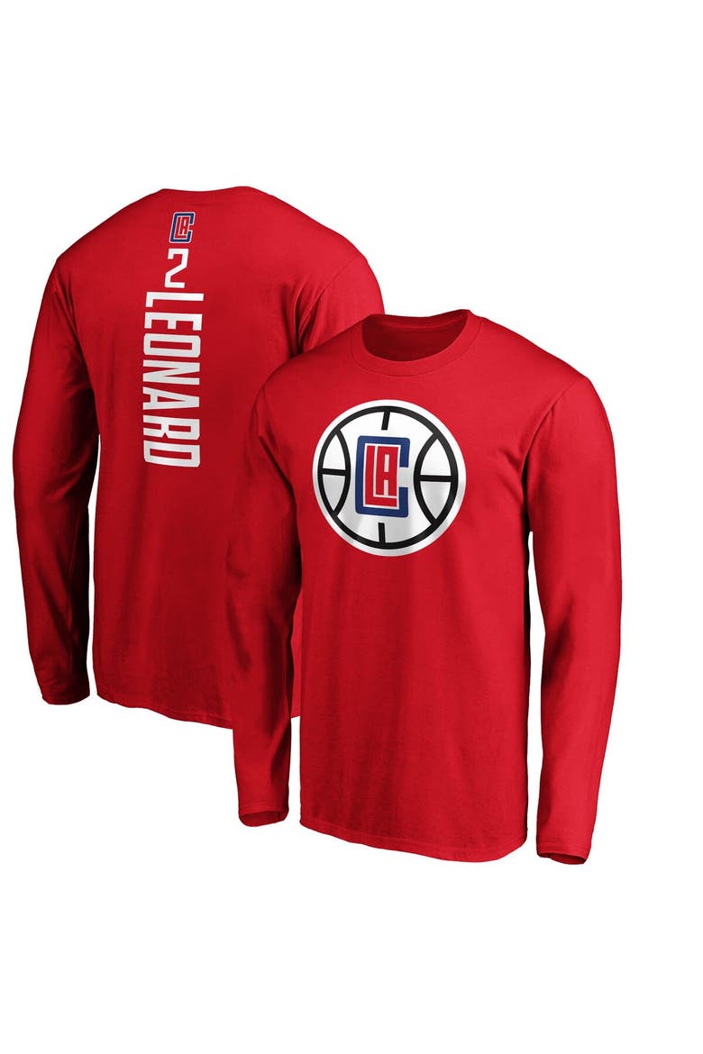Men's Fanatics Branded Kawhi Leonard Red LA Clippers Team Playmaker Name & Number Long Sleeve T-Shirt, Main, color, Red