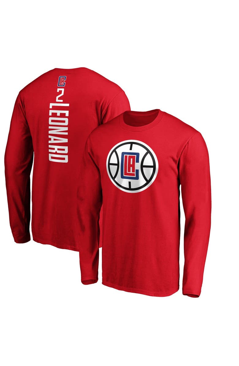 FANATICS Men's Fanatics Branded Kawhi Leonard Red LA Clippers Team Playmaker Name & Number Long Sleeve T-Shirt, Main, color, 
