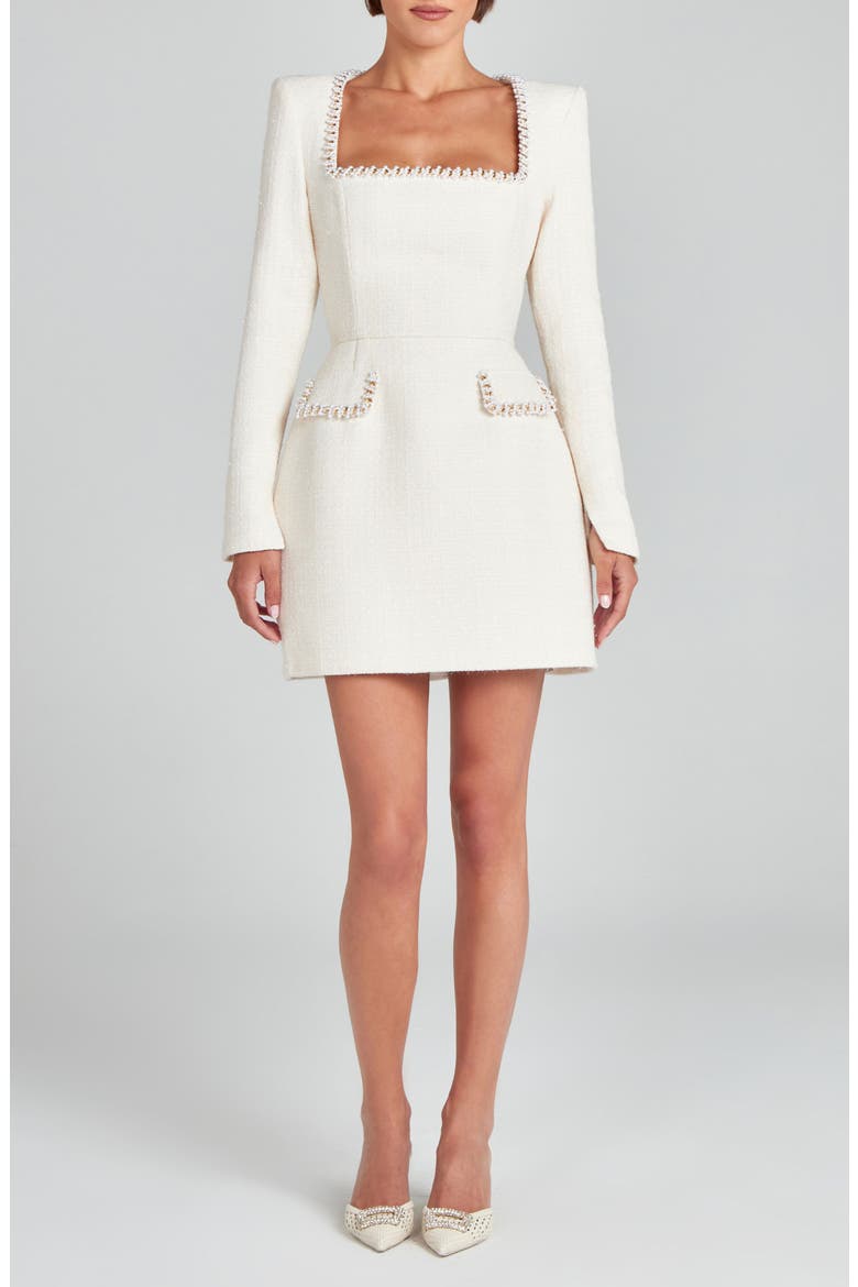 Natalie Beaded Long Sleeve Sheath Minidress, Main, color, CREAM