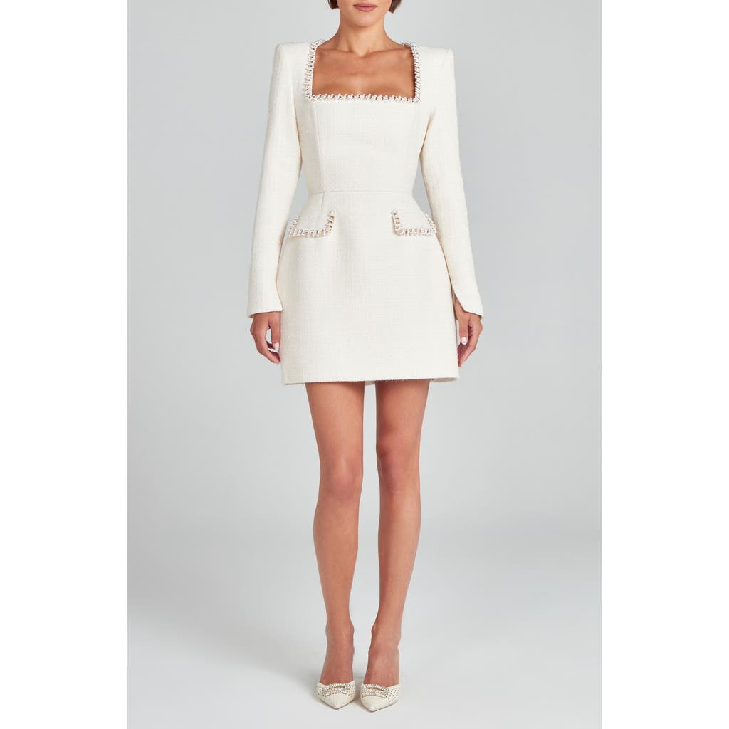 Nadine Merabi Natalie Beaded Long Sleeve Sheath Minidress In White